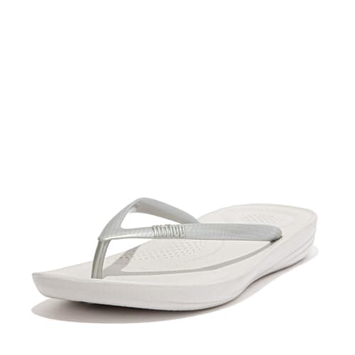 Image of FitFlop Women's iQushion Ergonomic Flip Flops - Lightweight & Comfortable with Natural Arch Support - Silver - 4 UK