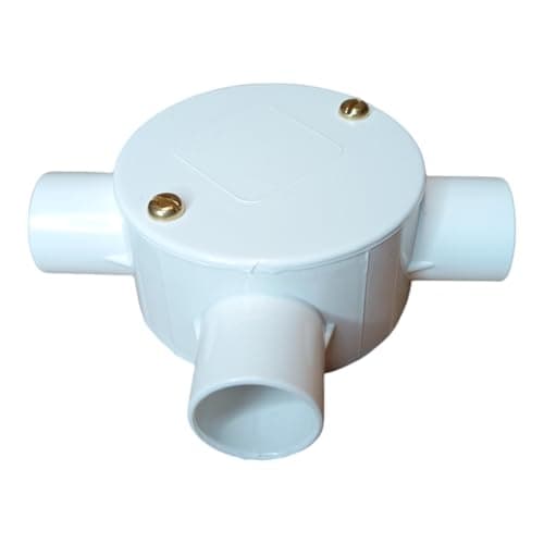 Image of White 20mm PVC Conduit Box 3 Way Terminal Tee Box with Lid and Screws - Pack of 1