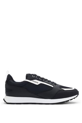 Image of HUGO Mens Icelin Runn Branded-Accent Trainers in Mixed Materials Size 9 Dark Blue