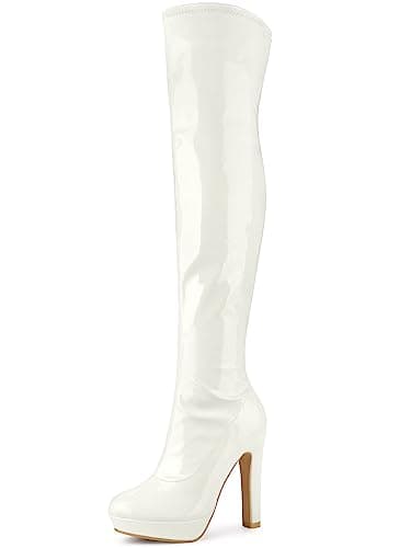 Image of Allegra K Women's Platform Chunky Over Knee High Boot White 5 UK/Label Size 7 US