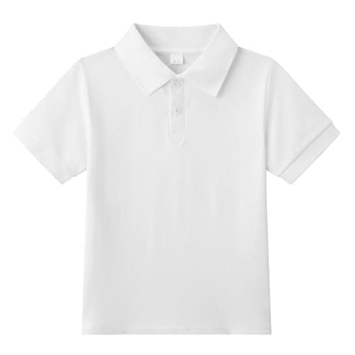 Image of WinZero Kids White Polo Shirts Boys Girls School T Shirt Cotton Short Sleeve Plain Tee Tops for Children 10-11 Years