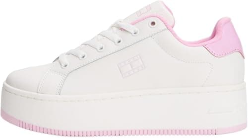 Image of Tommy Jeans Women’s Flatform Leather Trainers, Multicolor (Ecru/Carnival Pink), 6.5