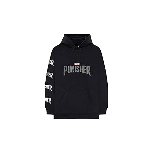 Image of Marvel Punisher Hoodie Skull Stamp Logo Official Comics Mens Black Pullover M
