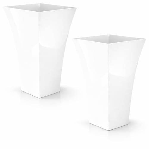 Image of CrazyGadget 2 x Large Milano Tall Planter Square Plastic Garden Flower Plant Pot Gloss Finish WHITE