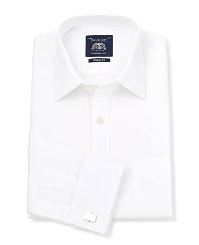 Image of THE SAVILE ROW COMPANY LONDON Men's Classic Fit Cotton Poplin Double Cuff Formal Shirt - White - 20" Collar