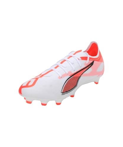 Image of PUMA Unisex Ultra 5 Match Firm Ground/Artifical Ground Football Boots, PUMA White-PUMA Black-Glowing Red, 6 UK