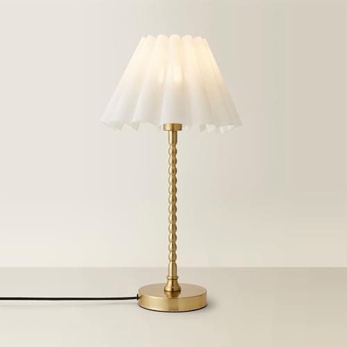 Image of ValueLights | Maeve White Scallop Pleated Tapered Shade Brushed Gold Bobbin Bobble Table Lamp | Table Lamps, Home Décor & Improvement Essential