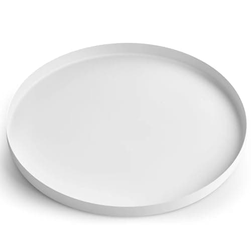 Image of Yvttve White Round Tray Decorative Metal Serving Trays with Anti-slip Mats, Stainless Steel Circle Coffee Table Tray for Kitchen Counter, Centerpiece, Ottoman, Drinks (Ø 30 cm, White)