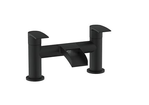 Image of VeeBath Stream Round Waterfall Bath Filler Mixer – Matt Black Finish, Deck Mounted Bathroom Tap, Modern Bath Tap Mixer with G3/4" BSP Inlet, Contemporary Design