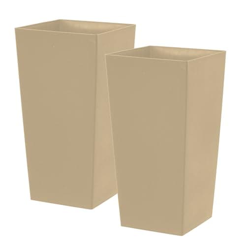 Image of simpa 27L Large Square Milano Grande Planter Pot - TAUPE Set of 2 Pots - 51cm (H) x 26.5cm (W) x 26.5cm (D)