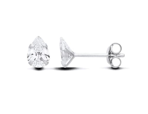 Image of 925 Sterling Silver 2.50ct Pear Cut CZ Solitaire Teardrop Stud Earrings RHODIUM FINISH