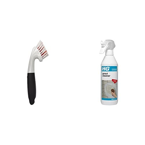 Image of OXO Good Grips Grout Brush & HG Grout Cleaner, Ready-To-Use Tile Grouting Cleaning Spray, Removes Stubborn Dirt & Stains Between Tiled Walls & Floors (500ml Spray) - 591050106