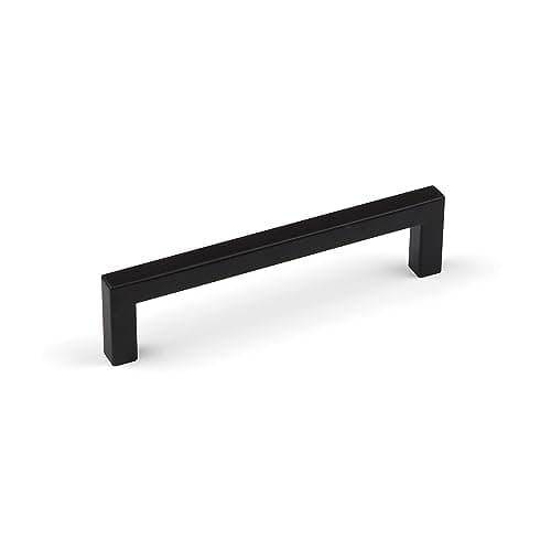 Image of Matt Black Kitchen Cupboard Squared Handle Pull with 128mm Centres