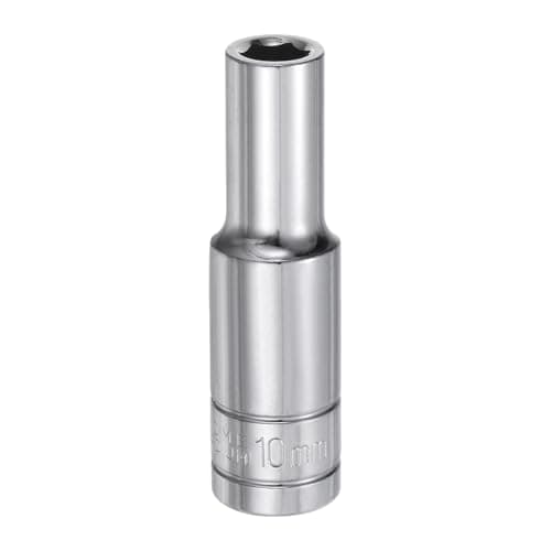 Image of sourcing map 6-Point Socket 1/2" Drive 10mm Metric 3.1" Length 45# Steel Deep Sockets Full Polishing Chrome Sockets for Car Repair Mechanical Maintenance Home Use