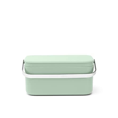 Image of Brabantia - Sinkside Food Waste Caddy - Stay Open Lid - Large Stainless Steel Handle - Carry Your Leftovers - Easy Recycling - for Countertop in Kitchen - Compost Bin - Jade Green - 22 x 13 x 11 cm