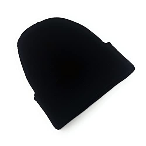 Image of Beanie Hat Mens Ladies Womens Unisex Slouch Winter Woolly Turn Up Knitted (Black)