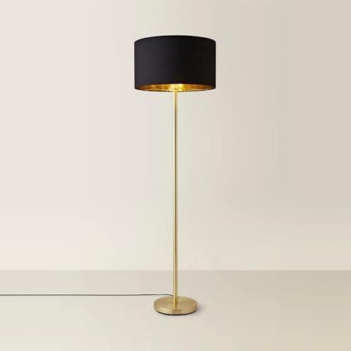 Image of MiniSun | Modern Standard Floor Lamp in a Gold Metal Finish with a Black/Gold Drum Shade | Floor Lamps & Torchieres, Home Décor & Improvement Essential
