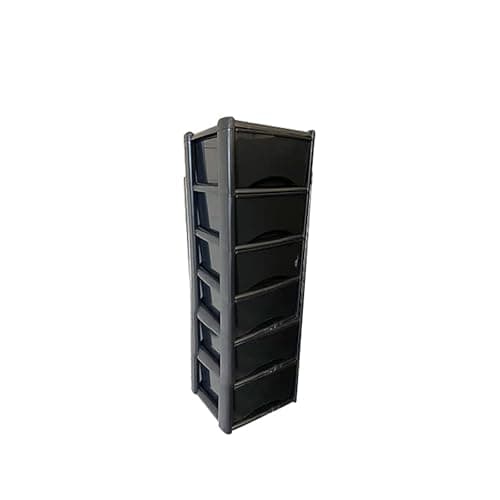 Image of Neat. 6 Plastic Storage Drawers Unit with See-Through Drawers, Compact Vertical Design – Durable Plastic, Ideal for Organizing Office Crafts, and Household Items, 120cm x L39cm x W39cm - Black