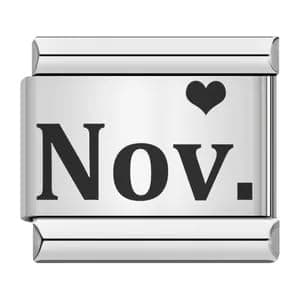 Image of Mon & Sons Jan - Dec Birthday Birth Stone Date Anniversary Age Month Charm Silver 9mm Italian Link Compatible With Modular 9mm Bracelet (Nov November Birthday Love Heart)