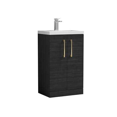 Image of Balterley Vanity Unit with Basin Floor Standing, Soft Close 2 Door with Polymarble Sink, 1 Tap Hole Bathroom Vanity Units with Basin, Bathroom Sink Storage Cabinet - 505 x 353 x 840mm (Charcoal Black)