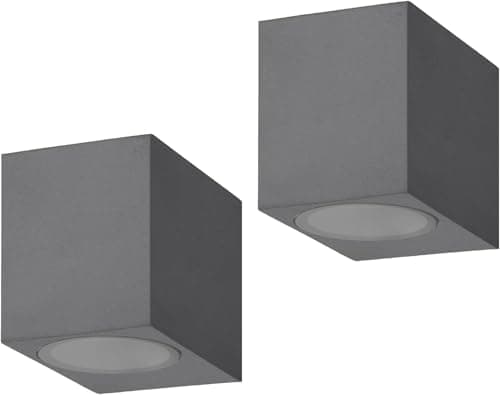 Image of Kerry Outside Wall Lights, Outdoor Light Mains Powered, Modern Cube Anthracite Grey Aluminum Downlight, GU10 Socket IP44 Waterproof Exterior Garden Lighting, Downward Electric for Patio, Porch -2 Pack