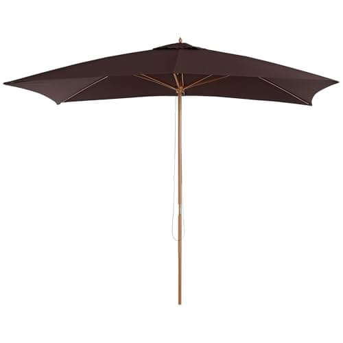 Image of Outsunny 2 x 3m Wooden Garden Parasol Umbrella Outdoor Sun Shade Canopy, Table Market Umbrella with Vent, 38 mm Pole, Rope Pulley Mechanism, Dark Coffee