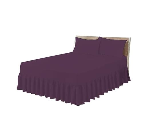 Image of HOME ACE Plum Easy Iron Double Valance Sheet - Polycotton Fitted Sheet for Double Bed