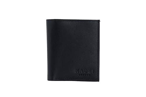 Image of KADEI London Premium Black Leather Men's Card Holder | Rome |Slim RFID Wallet | Durable & Stylish Business Card Case | Compact & Lightweight | 50g, 8.5 × 10.5 × 2 cm (Black)