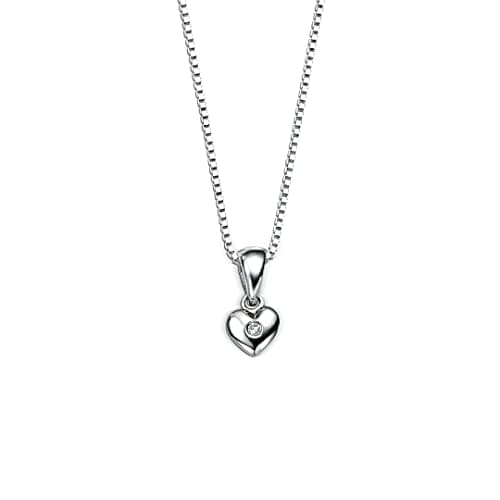 Image of D for Diamonds Children's 925 Sterling Silver Diamond Heart Pendant Necklace Length 35cm