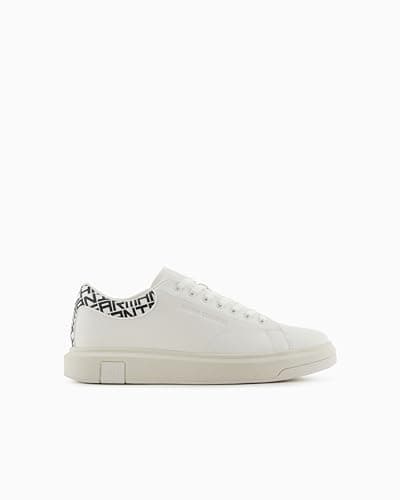 Image of Armani Exchange ActionLeather,sidelogo,laceup, MAN Sneaker, OFF WHITE+BLACK,