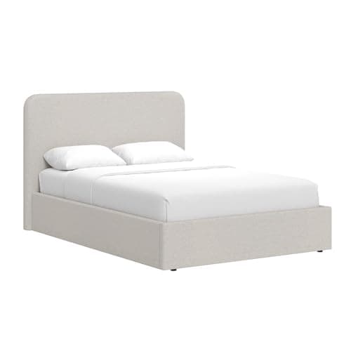 Image of FWStyle Beige Upholstered Small Double Ottoman Bed Frame – Linen Fabric Lift-Up Storage Bed with High Padded Headboard, Hydraulic Gas Lift & 800L Underbed Storage
