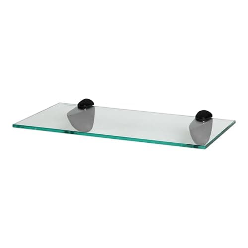 Image of Harbour Housewares Floating Glass Bathroom Shelf - 40cm - Clear/Black - 1x Wall-Mounted Kitchen Bedroom Shower Room Décor Caddy Towel Storage Organiser Shelving Rack with Brackets
