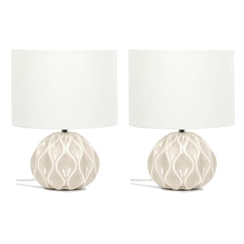 Image of ValueLights | Pair of - Natural Textured Ceramic Base Table Lamps with a Cream Fabric Lampshade Living Room Bedroom Bedside Light + LED Bulbs | Table Lamps & Home Improvements Essential