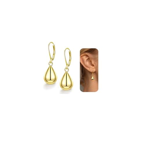 Image of Adramata Sterling Silver Earrings - 14K Gold Plated Teardrop Dangle Drop Waterdrop Dangly Earrings for Women With Gift Box