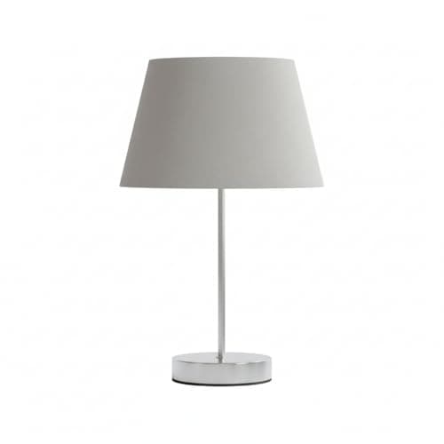 Image of Loxton Lighting Modern Brushed Chrome Table Lamp with Cotton Drum Shade (Grey)- Ideal for bedrooms, Living Room, hallways, Side Tables, deskss