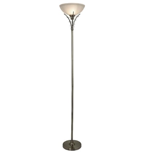 Image of Britalia Antique Brass & Frosted Acid Glass Shade Vintage Uplight Floor Lamp | 179cm Height | 1 x E27 Lamp Bulb Required | UK Approved | On Off Foot Switch | Industrial Vibe