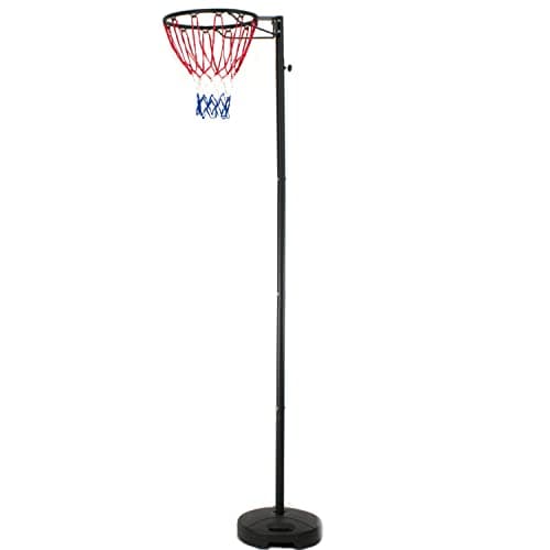 Image of Bee-Ball Full-Sized Netball Hoop & Netball Post - Adjustable Netball Post and Hoop Height from 2.75 to 3.05 Meters - Space Conserving Round Base - Frosted Black Finish