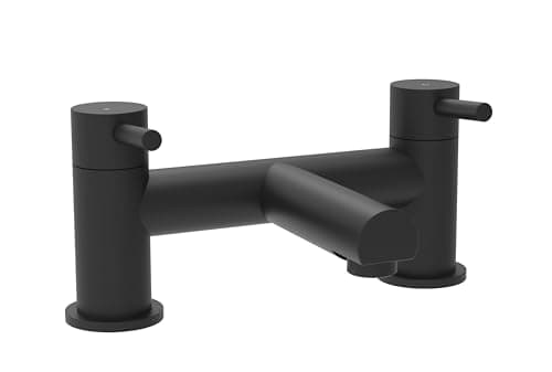 Image of VeeBath Delta Bath Filler – Matt Black Finish, G3/4" Inlet, Dual Lever, Deck Mounted Bath Mixer Taps with Shower, Round Edge Double Bathroom Tap Modern Shower Mixer
