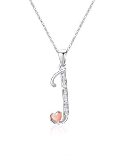 Image of Mesovor 925 Sterling Silver Initial Necklace for Women, Dainty Sterling Silver Letter Cubic Zirconia Necklace Jewelry Gifts for family Mother Sister Wife (Letter-J)