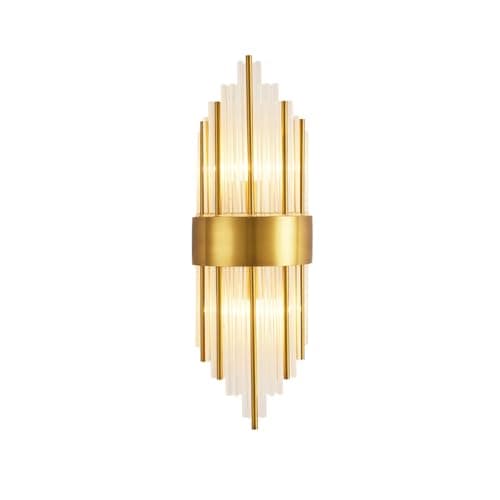 Image of KHUKHU Elegant Gold Wall Light with Crystal Tubes and Gold Metal Accents - E14 Wall Sconce for Modern Interiors