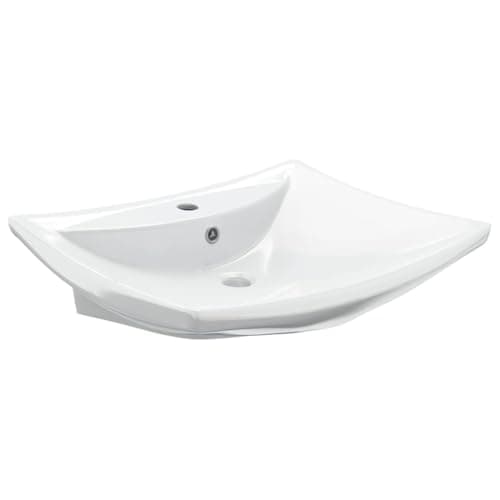 Image of vidaXL Rectangular Luxury Ceramic Basin with Overflow - Modern White Bathroom Vessel for Countertop or Wall Mount Installation