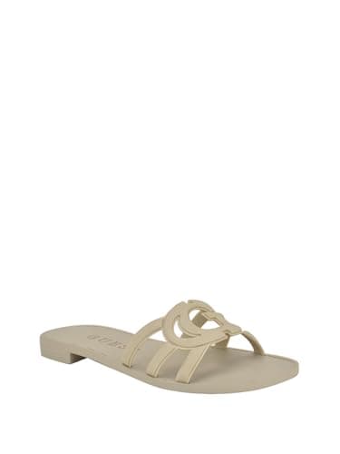 Image of GUESS Women's Elyho Flat Sandal, Ivory 150, 7 UK