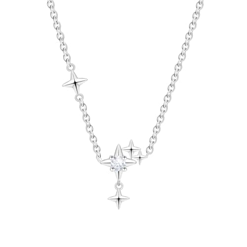 Image of CYMYSS Necklace for Women 925 Sterling Silver Pendant Necklace with Adjustable Chain 40+5CM Layered Double Necklace Clavicle Birthday Gifts for Women (Stellar Tassel)