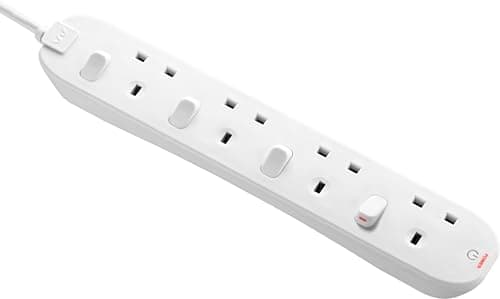 Image of Masterplug Four Socket Extension Lead, 2 Metre Cable, Individual Switches, Power and Surge LED Indicators, 4-Way Plug Extension Cable, Power Strip, White, 13A, 4G, 2m, SWC4210N