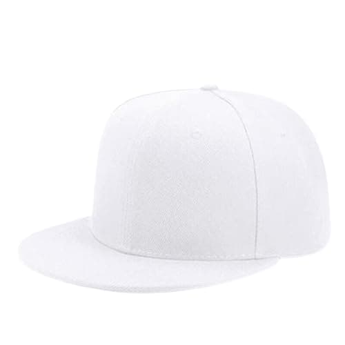 Image of Boolavard Flat Bill Visor Classic Snapback Hat Blank Adjustable Brim High Top End Trendy Color Style Plain Tone Baseball Cap (White)