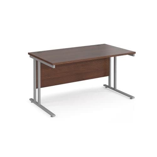 Image of Office Monster Cooper straight desk 1400mm x 800mm - silver cantilever leg frame, walnut top