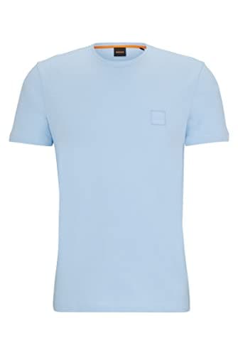 Image of BOSS Mens Tales Relaxed Fit Cotton Jersey Logo Patch T-Shirt, Light/Pastel Blue, L