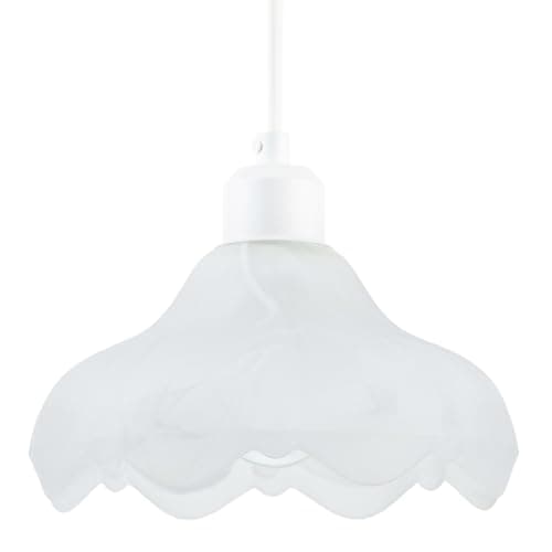 Image of Sculptural Frosted Alabaster Glass Ripple Pendant Ceiling Lighting Shade | 22cm x 11cm | Marbled Swirl with Flower Petal Shape by Happy Homewares