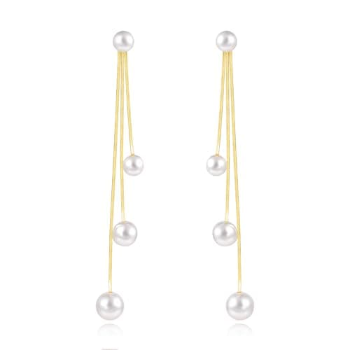 Image of KISSPAT Gold Plated Long Pearl Tassel Dangle Earrings for Women Gold Long Hanging Dangle Earrings Waterdrop Pearl Tassel Hypoallergenic Drop Earring Hanging Earring For Women Trendy