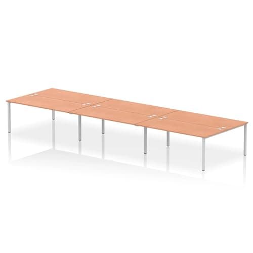 Image of Mr Office Impulse Back to Back Bench Desk - 1600mm deep, Silver Frame, 6 Person, Beech, 5400